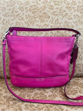 COACH hot pink park pebbled leather mini hobo / crossbody bag